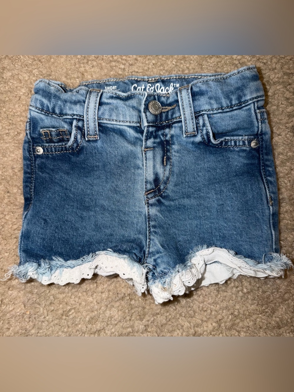 Toddler Girls Cat & Jack Light Blue Denim Shorts with White Eyelet Trim